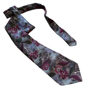 Oscar De La Renta Vintage Men’s Couture Silk Tie Purple Blue Pink Floral Tie